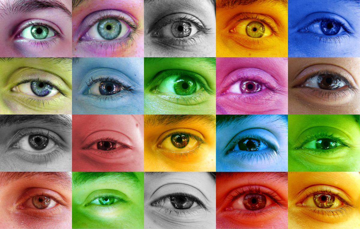 Multi color human eye concept. Many different color eyes from various people